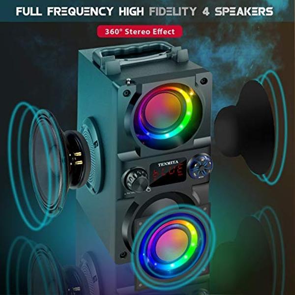 Altavoz Bluetooth, altavoz inalámbrico portátil de 40 W (pico de 60 W) con luces de colores, subwoofer doble de graves potentes, radio FM, reproductor de MP3, Bluetooth 5.0, altavo