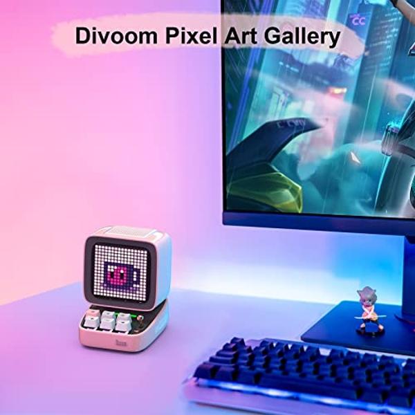 Altavoz Bluetooth Divoom Ditoo Retro Pixel Art con pantalla frontal LED de 16 x 16 pulgadas y control por aplicación (rosa)