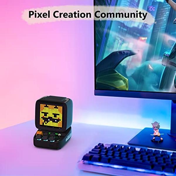Altavoz Bluetooth Divoom Ditoo Retro Pixel Art con pantalla frontal LED de 16 x 16 pulgadas y control por aplicación (negro)