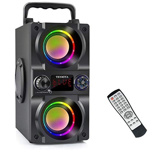 Altavoz Bluetooth, altavoz inalámbrico portátil de 40 W (pico de 60 W) con luces de colores, subwoofer doble de graves potentes, radio FM, reproductor de MP3, Bluetooth 5.0, altavo