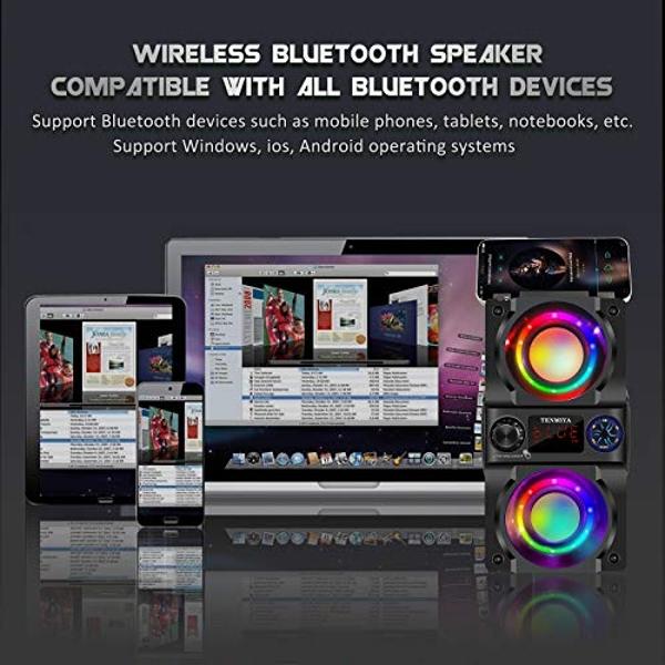 Altavoz Bluetooth, altavoz inalámbrico portátil de 40 W (pico de 60 W) con luces de colores, subwoofer doble de graves potentes, radio FM, reproductor de MP3, Bluetooth 5.0, altavo