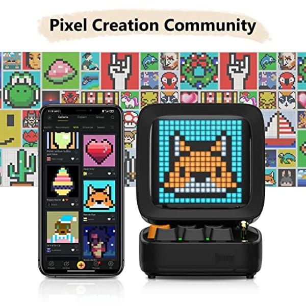 Altavoz Bluetooth Divoom Ditoo Retro Pixel Art con pantalla frontal LED de 16 x 16 pulgadas y control por aplicación (negro)