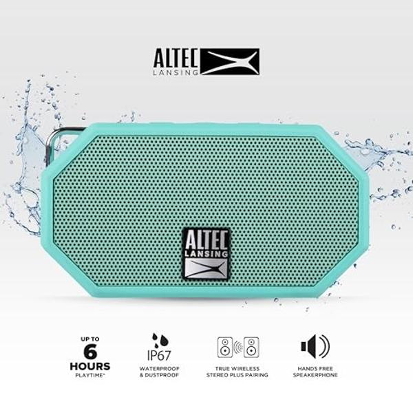 Altec Lansing Mini H2O - Altavoz Bluetooth resistente al agua, con certificación IP67 y flota en el agua. Compacto y portátil para senderismo, camping, piscina y playa.