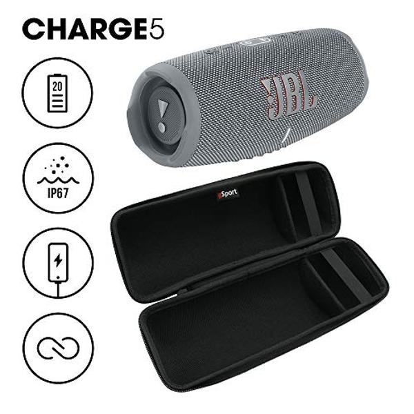 Altavoz portátil resistente al agua JBL Charge 5 con batería externa integrada y carcasa de fibra de carbono gSport (gris)