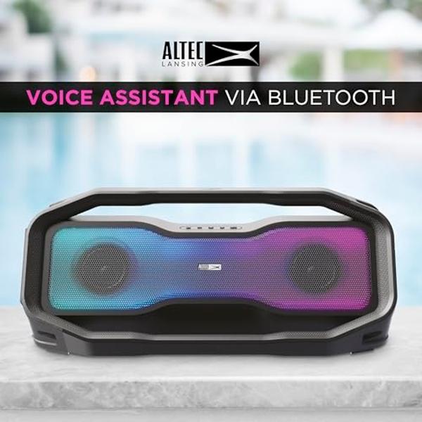 Altavoces inalámbricos portátiles Bluetooth Altec Lansing Rockbox XL 2.0 con luces LED, IP67 resistente al agua y duradero para exteriores, 20 horas de batería con control por apli