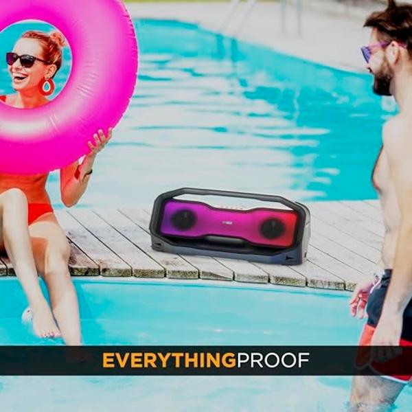Altavoces inalámbricos portátiles Bluetooth Altec Lansing Rockbox XL 2.0 con luces LED, IP67 resistente al agua y duradero para exteriores, 20 horas de batería con control por apli
