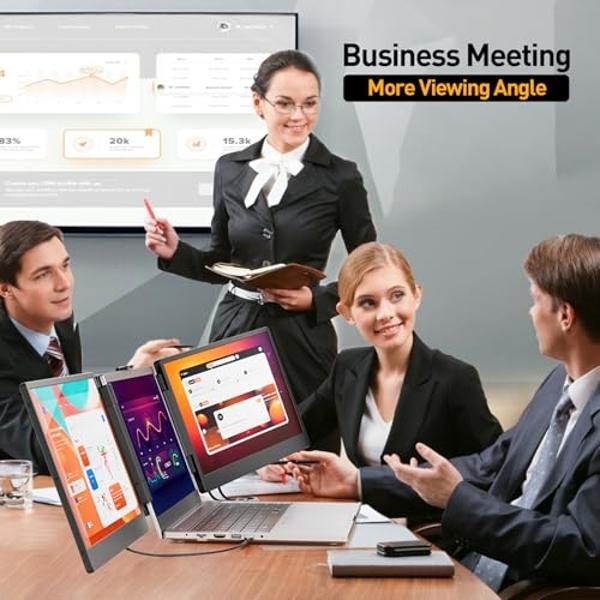 Extensor de pantalla para portátil KEFEYA, triple monitor portátil de 14,2" con pantalla IPS Full HD, compatible con Mac, Windows y Chrome, compatible con portátiles de 13 a 17 pul