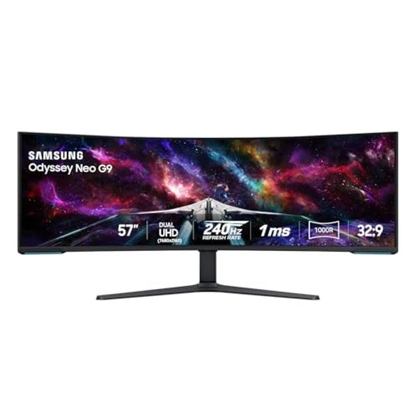 Monitor curvo para juegos Samsung Odyssey Neo G9 Series Dual 4K UHD 1000R de 57", 240 Hz, 1 ms con DisplayPort 2.1, Quantum Mini-LED, DisplayHDR 1000, AMD FreeSync Premium Pro, LS5