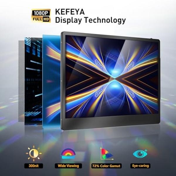 Extensor de pantalla para portátil KEFEYA, triple monitor portátil de 14,2" con pantalla IPS Full HD, compatible con Mac, Windows y Chrome, compatible con portátiles de 13 a 17 pul