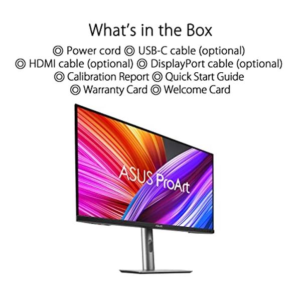 Monitor profesional ASUS ProArt Display 4K HDR de 27" (PA279CRV): IPS, UHD (3840 x 2160), 99 % DCI-P3/Adobe RGB, ΔE < 2, verificado por Calman, USB-C PD de 96 W, DisplayPort, conex