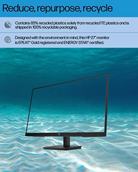 Monitor HP 27h Full HD - Diagonal - Panel IPS y frecuencia de actualización de 75 Hz - Pantalla fluida - Bisel de microborde en 3 lados - Ajuste de altura/inclinación de 100 mm - A