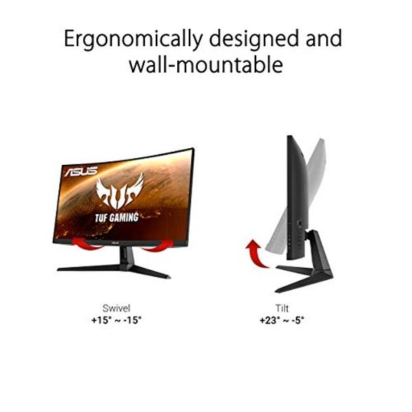 Monitor curvo ASUS TUF Gaming VG27VH1B de 27", 1080P Full HD, 165 Hz (compatible con 144 Hz), Desenfoque de movimiento extremadamente bajo, Sincronización adaptativa, FreeSync Prem