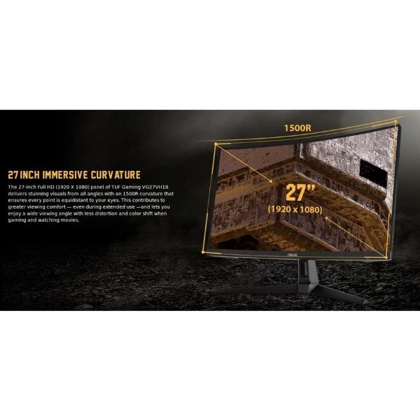 Monitor curvo ASUS TUF Gaming VG27VH1B de 27", 1080P Full HD, 165 Hz (compatible con 144 Hz), Desenfoque de movimiento extremadamente bajo, Sincronización adaptativa, FreeSync Prem