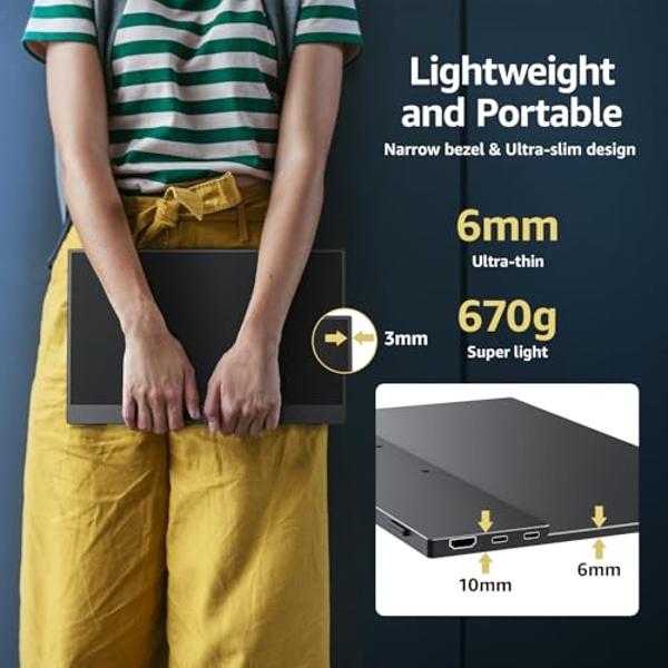 Monitor portátil cocopar de 15,6 pulgadas 1080P para viajes con altavoz, HDMI, USB-C, pantalla externa para portátil, MacBook, Surface, PC, Xbox, PS4/5, con soporte de cubierta VES