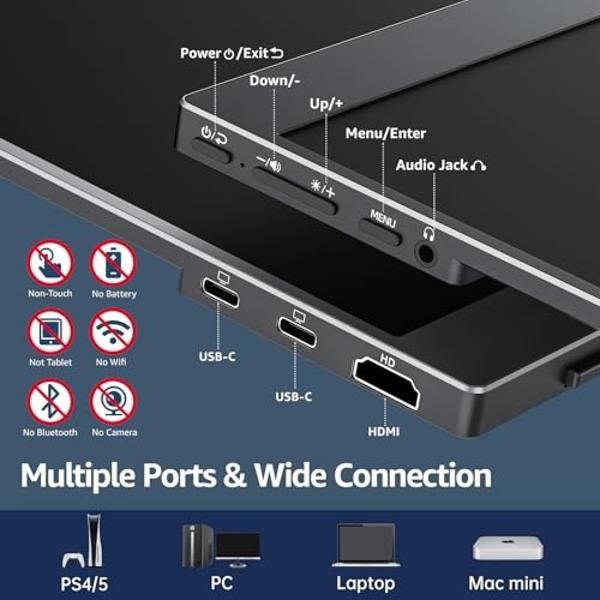 Monitor portátil cocopar de 15,6 pulgadas 1080P para viajes con altavoz, HDMI, USB-C, pantalla externa para portátil, MacBook, Surface, PC, Xbox, PS4/5, con soporte de cubierta VES