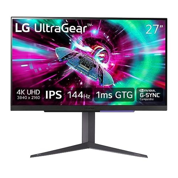 Monitor para juegos LG UltraGear 4K UHD (3840x2160) de 27", 144 Hz, 1 ms, VESA DisplayHDR 400, G-SYNC y AMD FreeSync Premium, HDMI 2.1, DisplayPort, salida HP de 4 polos DTS HP:X, 