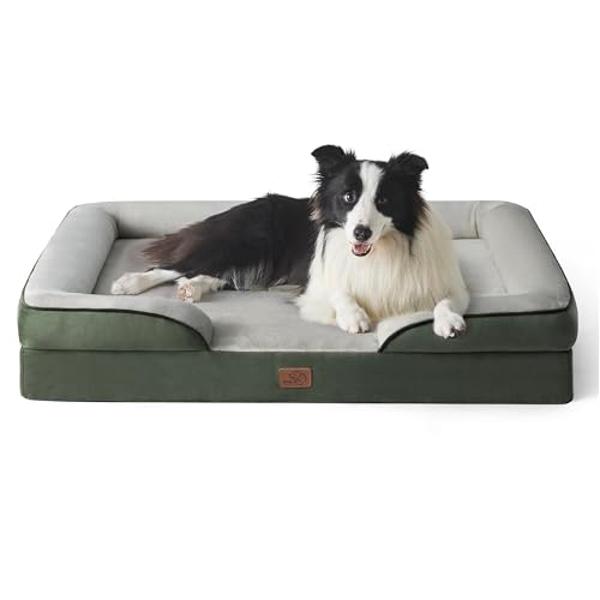 Camas ortopédicas Bedsure para perros grandes: lavables e impermeables, sofá grande y cómodo con funda extraíble y lavable, espuma de soporte y base antideslizante, color verde osc