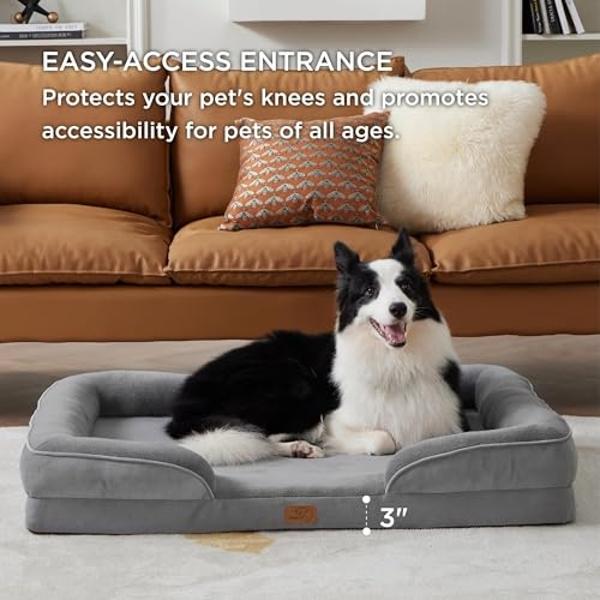 Camas ortopédicas Bedsure para perros grandes: lavables e impermeables, sofá grande y cómodo con funda extraíble y lavable, espuma de soporte y base antideslizante, color verde osc