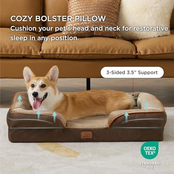 Camas ortopédicas Bedsure para perros grandes: lavables e impermeables, sofá grande y cómodo con funda extraíble y lavable, espuma de soporte y base antideslizante, color marrón os
