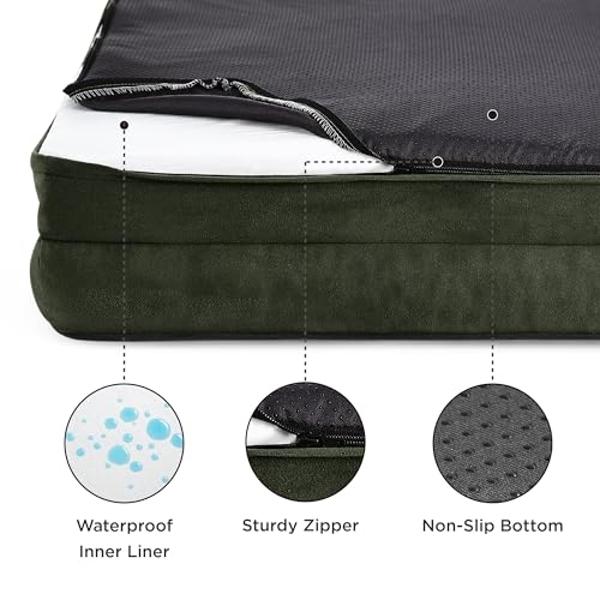 Camas ortopédicas Bedsure para perros grandes: lavables e impermeables, sofá grande y cómodo con funda extraíble y lavable, espuma de soporte y base antideslizante, color verde osc
