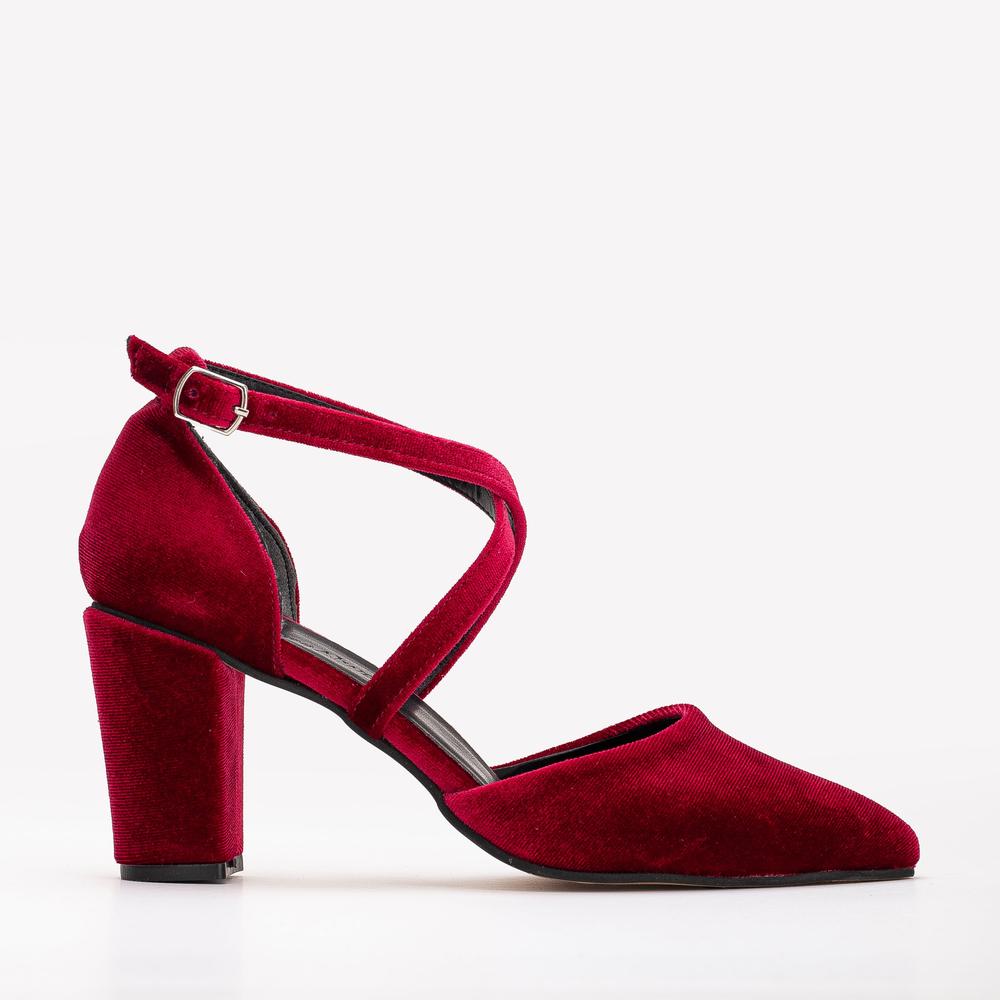 Sina - Tacones altos con tiras cruzadas altos con tiras cruzadas altos de terciopelo burdeos