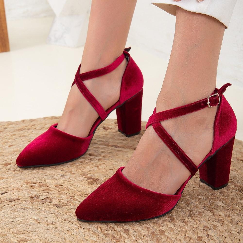 Sina - Tacones altos con tiras cruzadas altos con tiras cruzadas altos de terciopelo burdeos