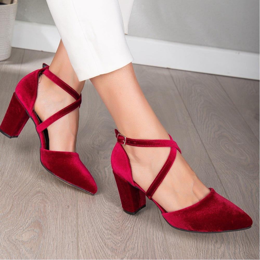 Sina - Tacones altos con tiras cruzadas altos con tiras cruzadas altos de terciopelo burdeos