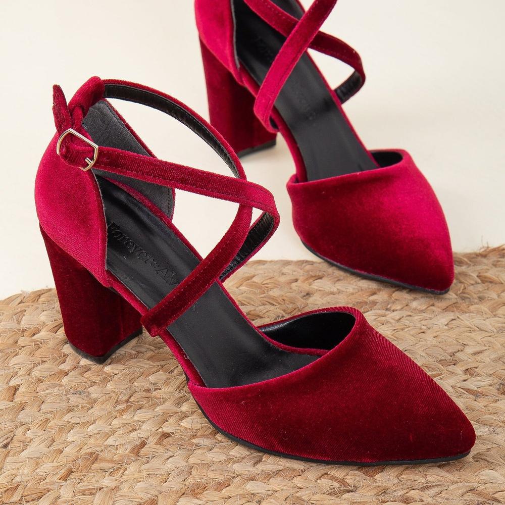 Sina - Tacones altos con tiras cruzadas altos con tiras cruzadas altos de terciopelo burdeos