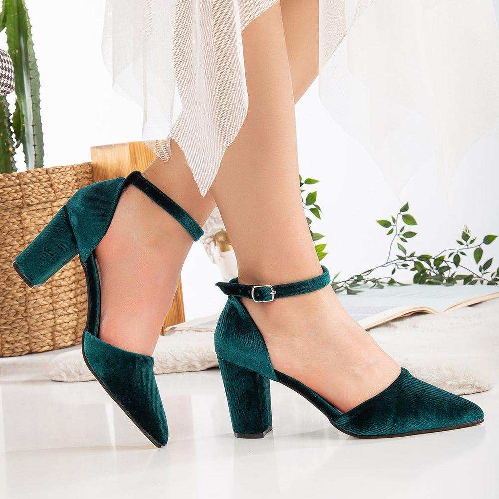 Gisele - Tacones de terciopelo verde esmeralda