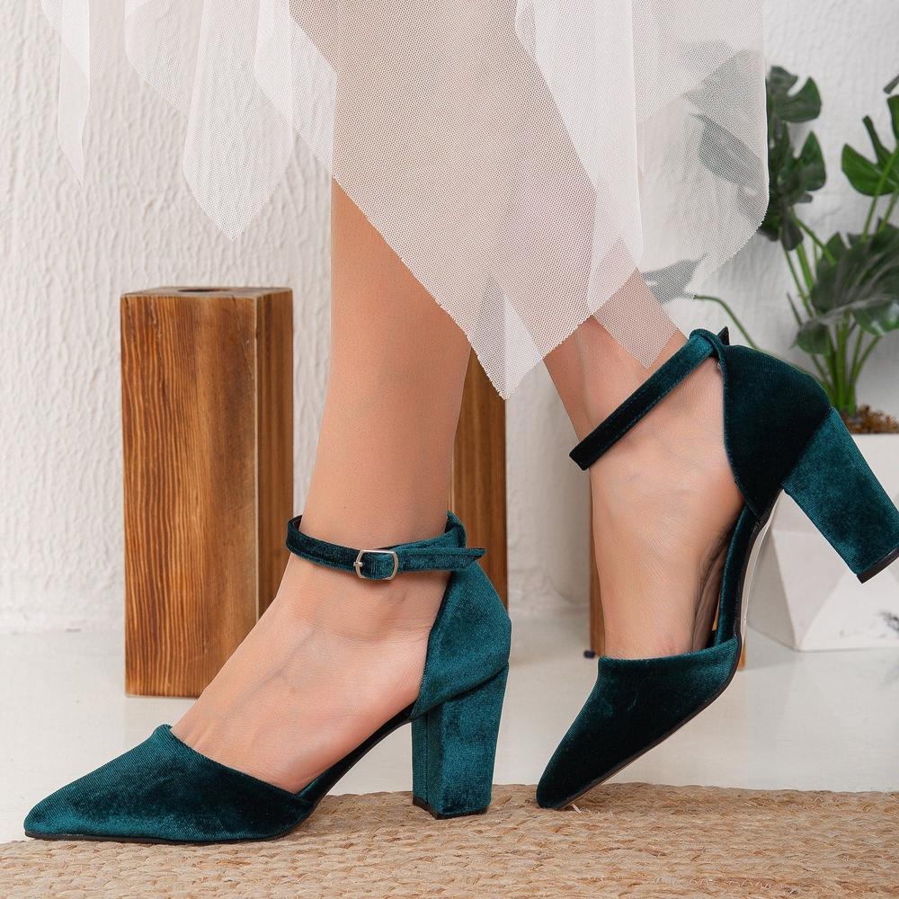 Gisele - Tacones de terciopelo verde esmeralda