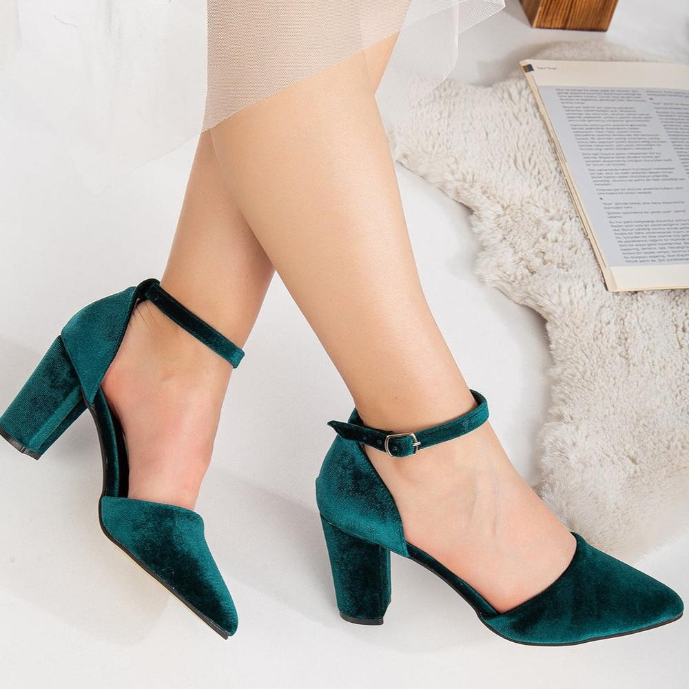 Gisele - Tacones de terciopelo verde esmeralda