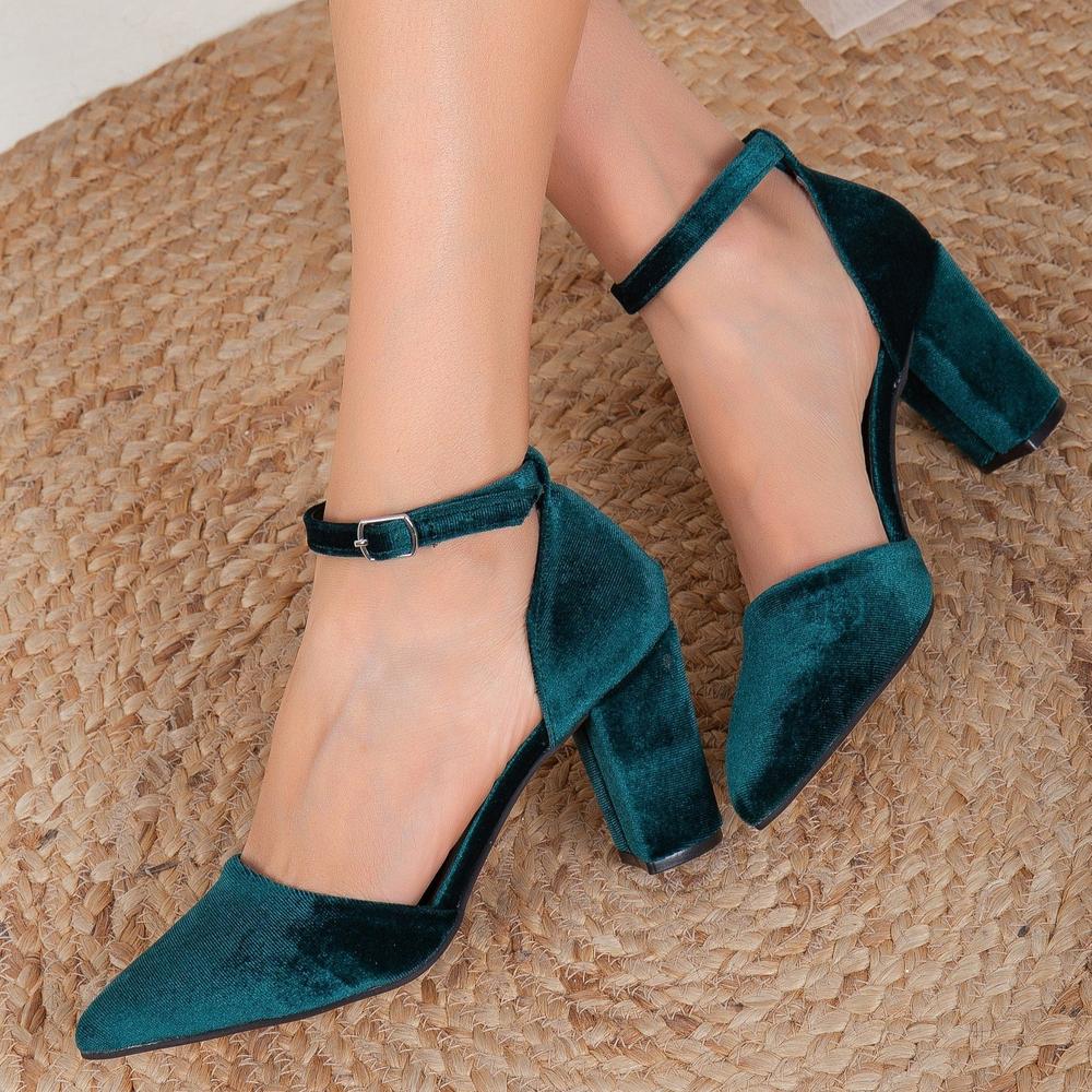 Gisele - Tacones de terciopelo verde esmeralda