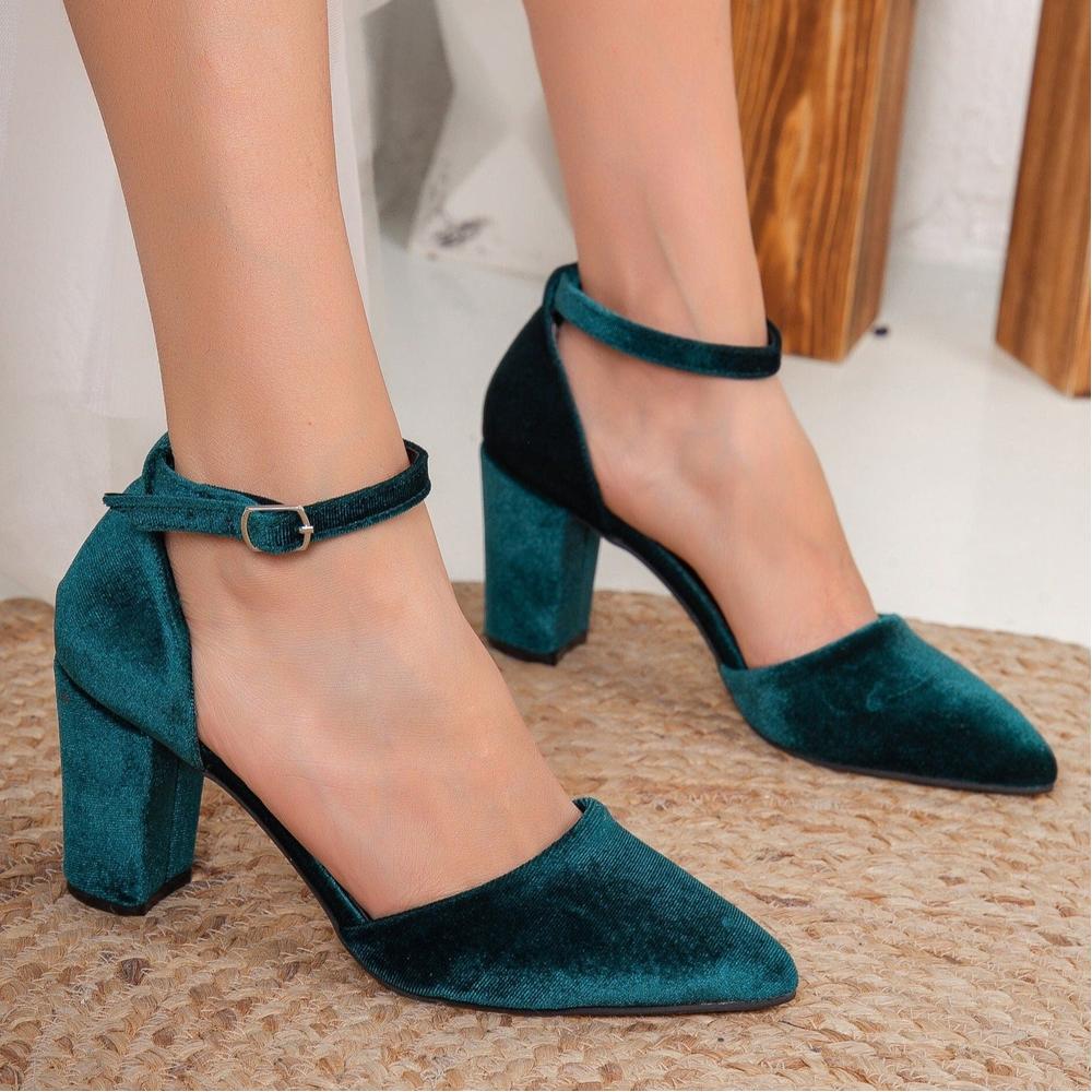 Gisele - Tacones de terciopelo verde esmeralda