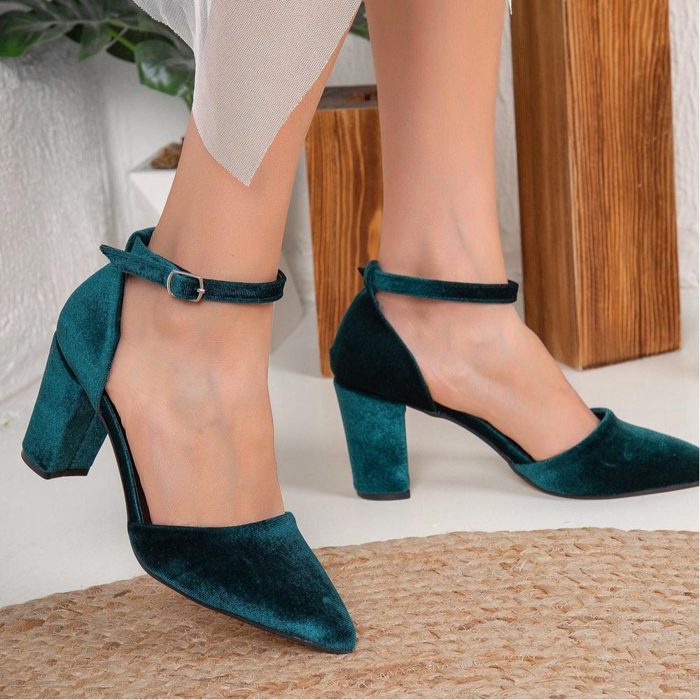 Gisele - Tacones de terciopelo verde esmeralda