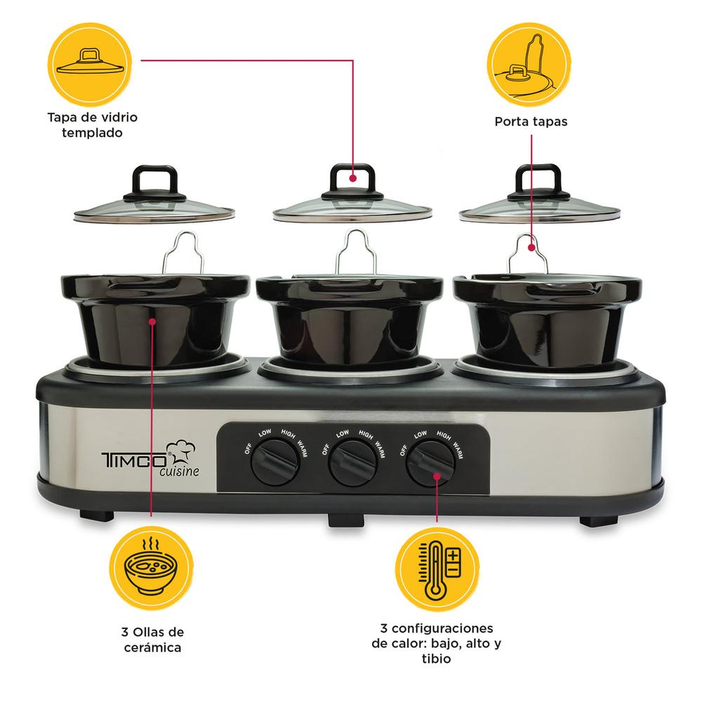 BUFETERA TIMCO 3 INSERTOS DE CERAMICA Y TAPAS DE VIDRIO