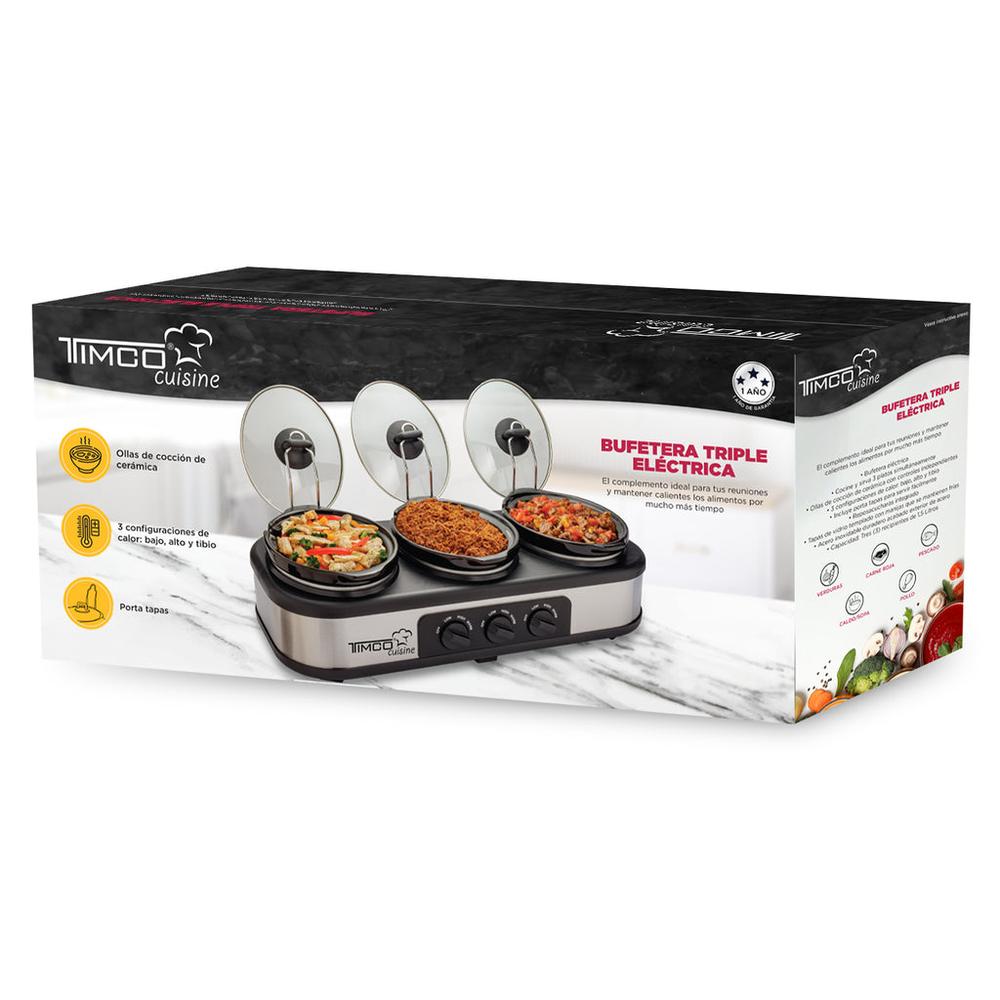 BUFETERA TIMCO 3 INSERTOS DE CERAMICA Y TAPAS DE VIDRIO