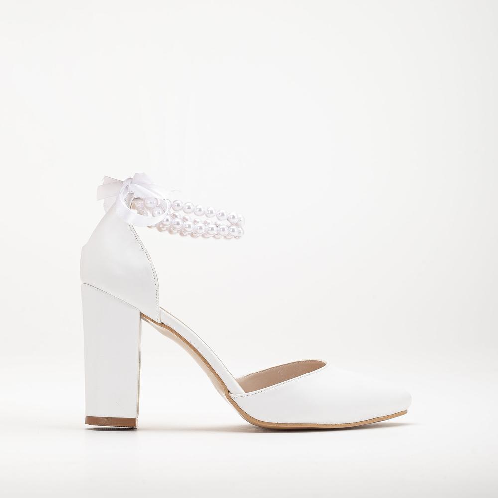 Denise - Tacones de novia blancos con perlas