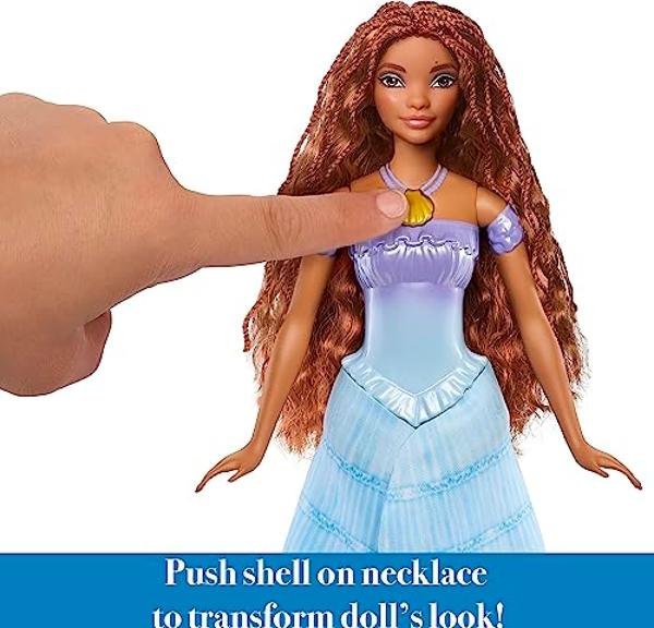 Juguetes de princesas Disney de Mattel, muñeca de moda Ariel transformable de La Sirenita, cambia de humana a sirena, inspirada en la película.