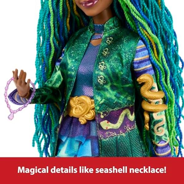 Muñeca de moda Mattel Disney Descendants: El ascenso de Red y accesorio, Uliana, hermana menor de Úrsula, con ropa y collar inspirados en la película..