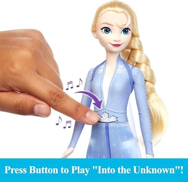 Juguetes de Frozen de Mattel Disney: Muñeca Elsa Singing Adventure con ropa distintiva que canta "Into the Unknown" de la película Frozen 2 de Disney..