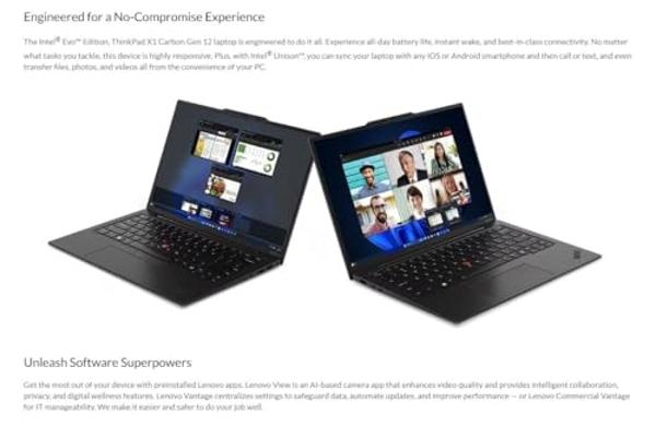 Laptop Lenovo ThinkPad X1 Carbon de 12.ª generación con procesador Intel Ultra 7 155U, pantalla WUXGA 100 % sRGB de 14" sin pantalla táctil, 32 GB de RAM a 6400 MHz, SSD de 1 TB de.
