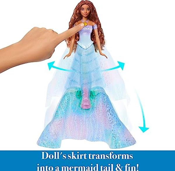 Juguetes de princesas Disney de Mattel, muñeca de moda Ariel transformable de La Sirenita, cambia de humana a sirena, inspirada en la película.