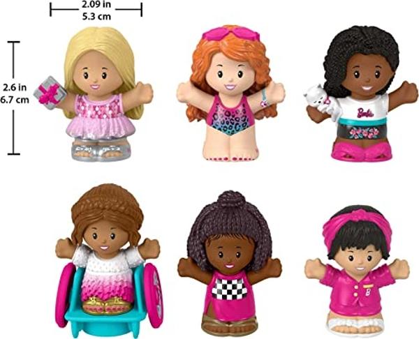Figuras de Barbie Little People de Fisher-Price para niños pequeños (paquete de 6) para juegos de simulación preescolares a partir de los 18 meses.