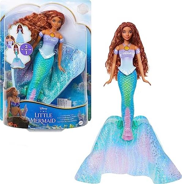Juguetes de princesas Disney de Mattel, muñeca de moda Ariel transformable de La Sirenita, cambia de humana a sirena, inspirada en la película.