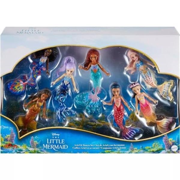 Juguetes de princesas Disney de Mattel, La Sirenita Ariel y sus hermanas, conjunto de muñecas pequeñas, colección de 7 muñecas de sirena, inspiradas en la película.