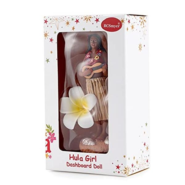 Muñeca hawaiana de hula hula BCSmyer con ukelele para salpicadero - Figura de colección de coches cabezones - Tamaño mini de 12 cm de alto - Regalo para decorar el hogar.