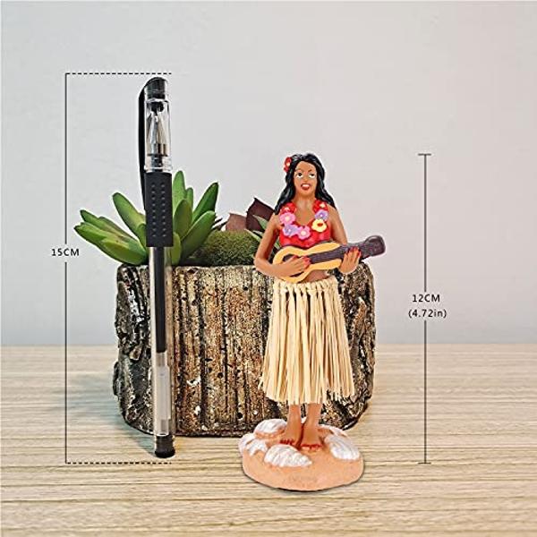 Muñeca hawaiana de hula hula BCSmyer con ukelele para salpicadero - Figura de colección de coches cabezones - Tamaño mini de 12 cm de alto - Regalo para decorar el hogar.