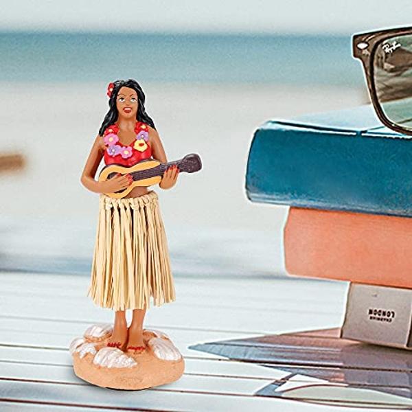 Muñeca hawaiana de hula hula BCSmyer con ukelele para salpicadero - Figura de colección de coches cabezones - Tamaño mini de 12 cm de alto - Regalo para decorar el hogar.