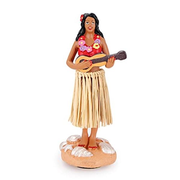 Muñeca hawaiana de hula hula BCSmyer con ukelele para salpicadero - Figura de colección de coches cabezones - Tamaño mini de 12 cm de alto - Regalo para decorar el hogar.