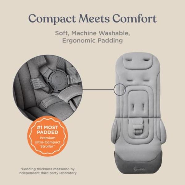 Cochecito de bebé compacto Ergobaby Metro+ Deluxe, ligero y plegable, ideal para el avión (soporta hasta 22,7 kg), compatible con asiento de coche, color gris Londres.